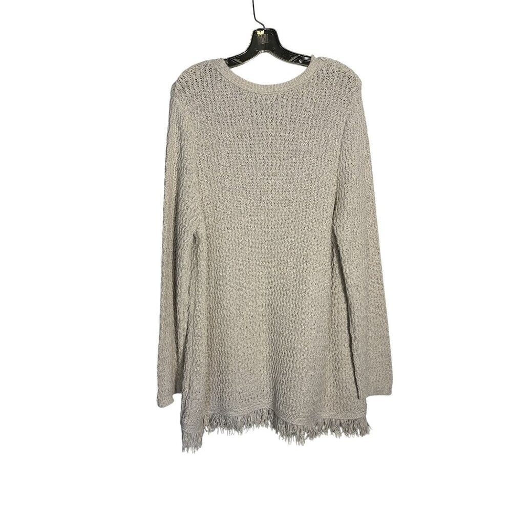 J.Jill Womens Fringe-Hem Oatmeal Pullover Sweater XL Open-Knit Long-Sleeve - Picture 3 of 9